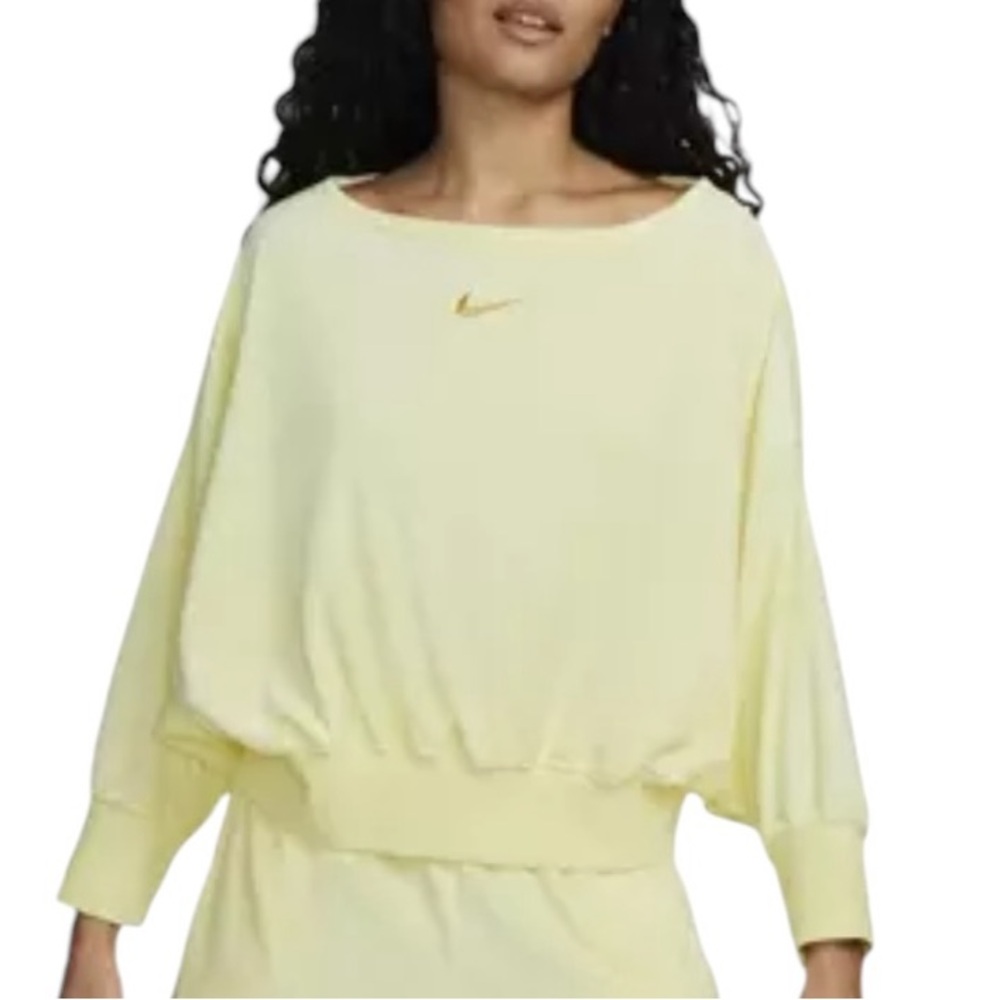 Nike Women's Sportswear Over-Oversized Boatneck Terry Crop Top Yellow size Large
